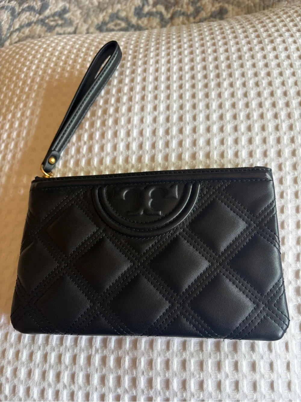 Tory Burch Black Quilted Leather Wristlet Clutch New